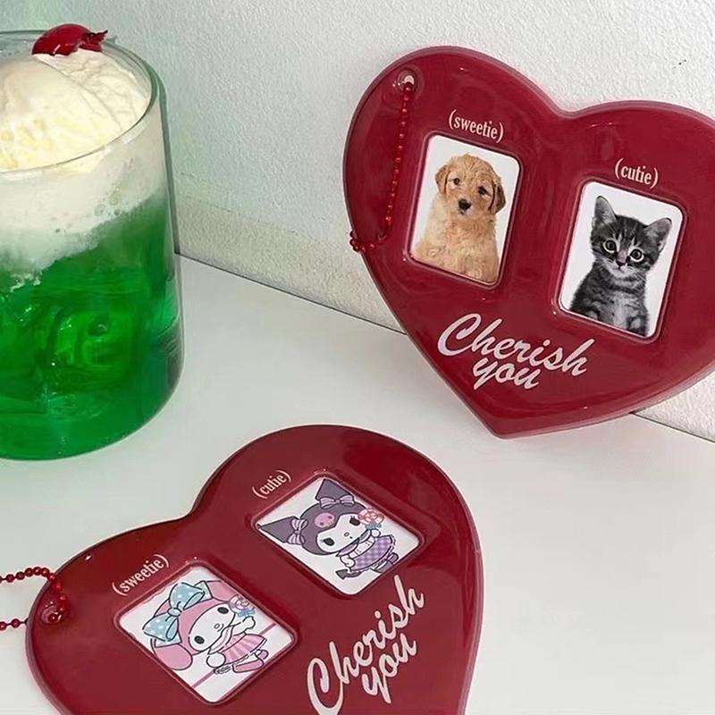2 Inch Heart Shape Photo Card Protector Small Photocard Holder With Hang Chain For School Office Id Access Card Bus Card Pendant