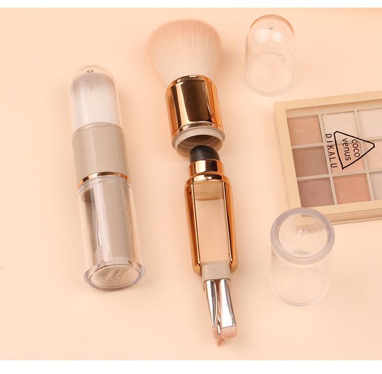5-in-1 Portable Travel Lip Brush Eyeshadow Foundation Blending Powder Brush Mini Facial Cosmetic Travel Makeup Brushes Set