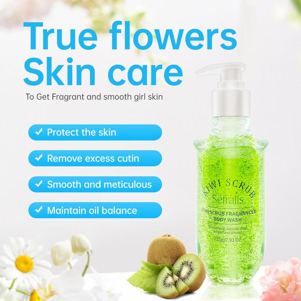 Séfralls Kiwi-Duschgel 225 g, entfernt effektiv Schmutz, spendet Feuchtigkeit und reinigt Duschprodukte, praktisch für zu Hause oder unterwegs