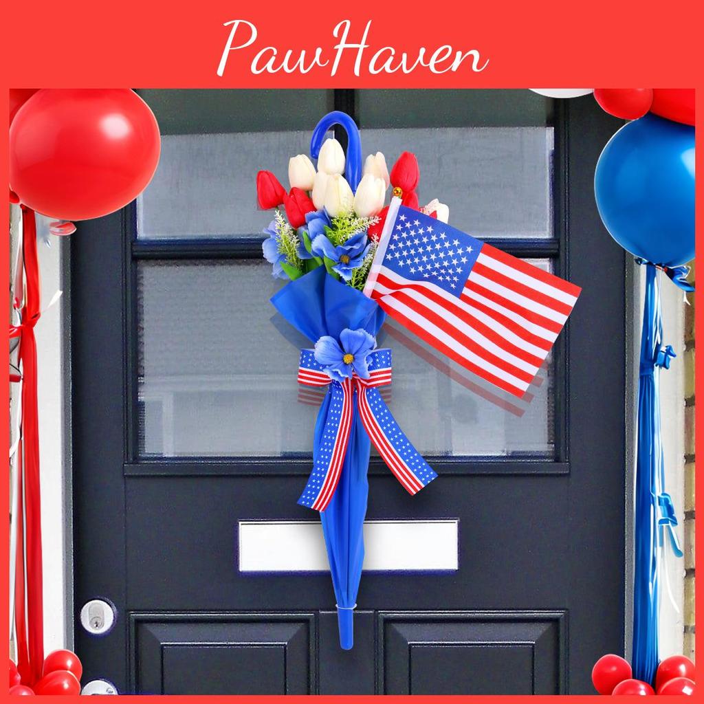 Unabhängigkeitstag Rot Weiß Tulpen Regenschirm Wanddeko für Feiertags Tür- und Fensterdekoration