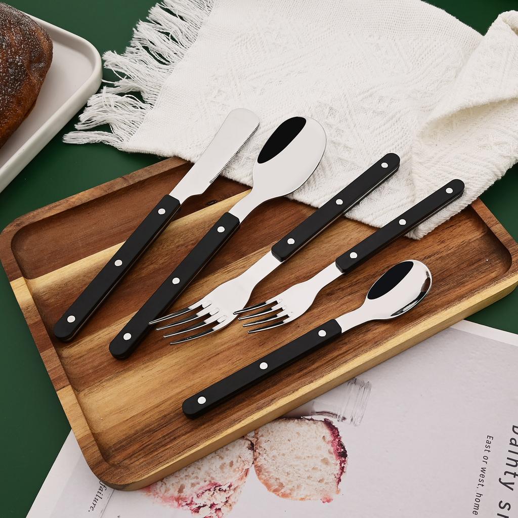 20 PCS Stainless Steel Flatware Set Service for 4, Retro Style  Tableware Forks Spoons Knives Eating Utensils, Acrylic Handle with Rivets Design