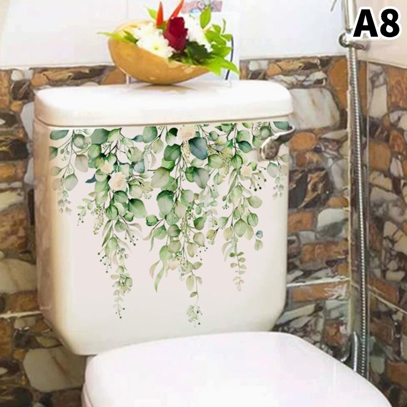 1Pcs Flower Floral Toilet Stickers Green Plant Leaves Wall Stickers Decoration Waterproof Self-Adhesive Decals Bathroom Sticker