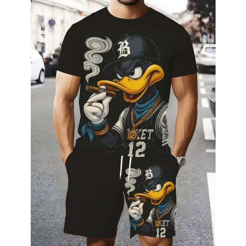 Urban street fashion trend men's round neck short sleeved shorts set, outdoor simple casual and comfortable