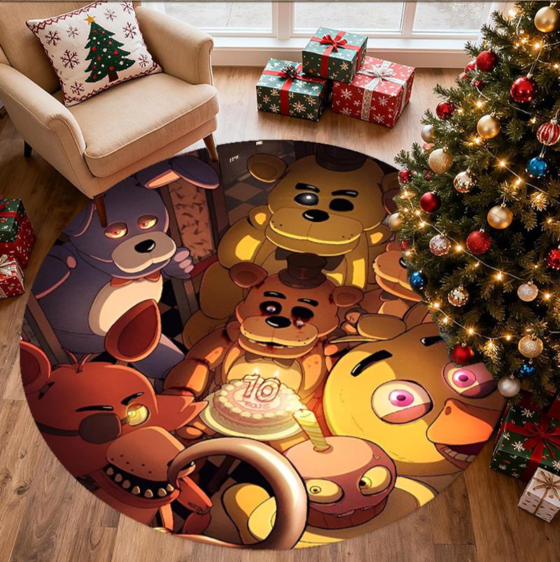 Five Nights at Freddy's Pattern Round Rug, Indoor/Outdoor Mat, for Picnic, Gameroom, Bedroom, Office, Living Room, Home Decor Carpet, Birthday Gift