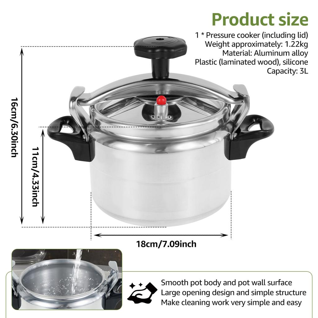 3-liter Pressure Cooker Aluminum Alloy Material with Safety Valve Anti Scald Handle for Safe Cooking Kitchen Cookware Accessory