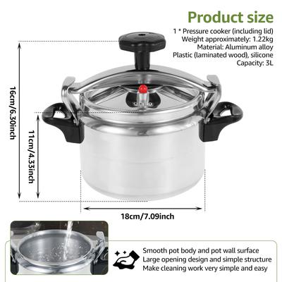 3-liter Pressure Cooker Aluminum Alloy Material with Safety Valve Anti Scald Handle for Safe Cooking Kitchen Cookware Accessory