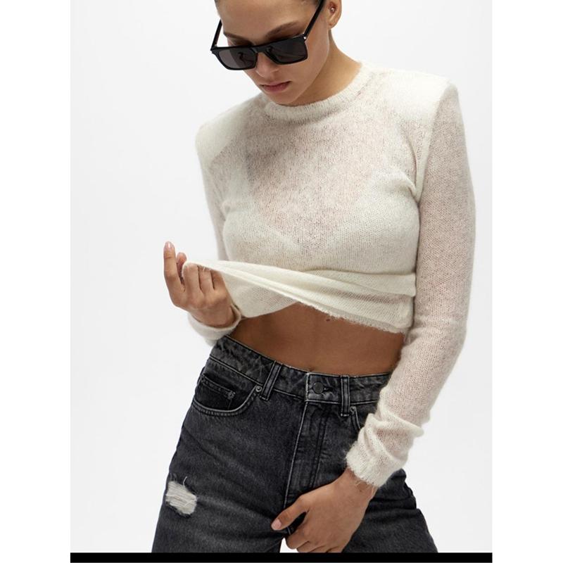 Solid Round Neck Thin Knitted Sweater For Women Fashion Commuting Long Sleeve Pullover Autumn New Female High Street Jumper