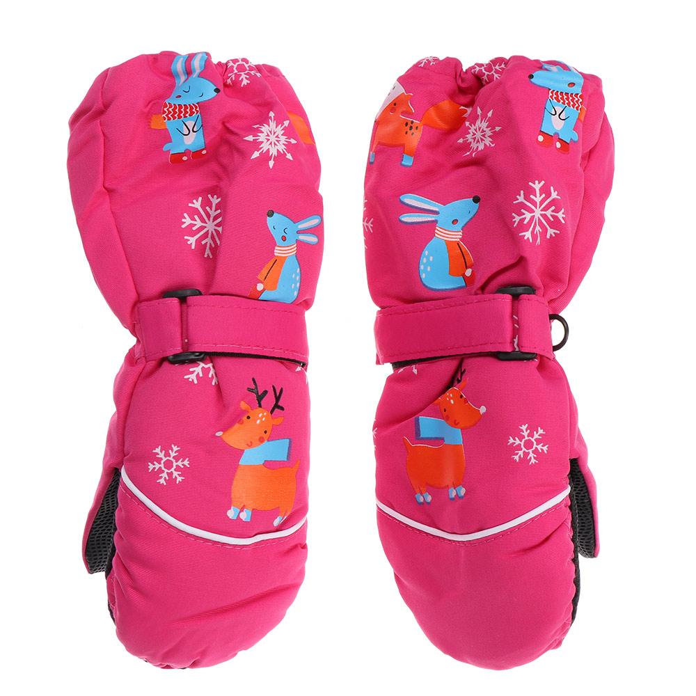 2-6 Years Winter Old Fashion Non-slip Print Cartoon Deer Rabbit Children Ski Gloves Windproof Thick Warm Long-sleeved Mittens