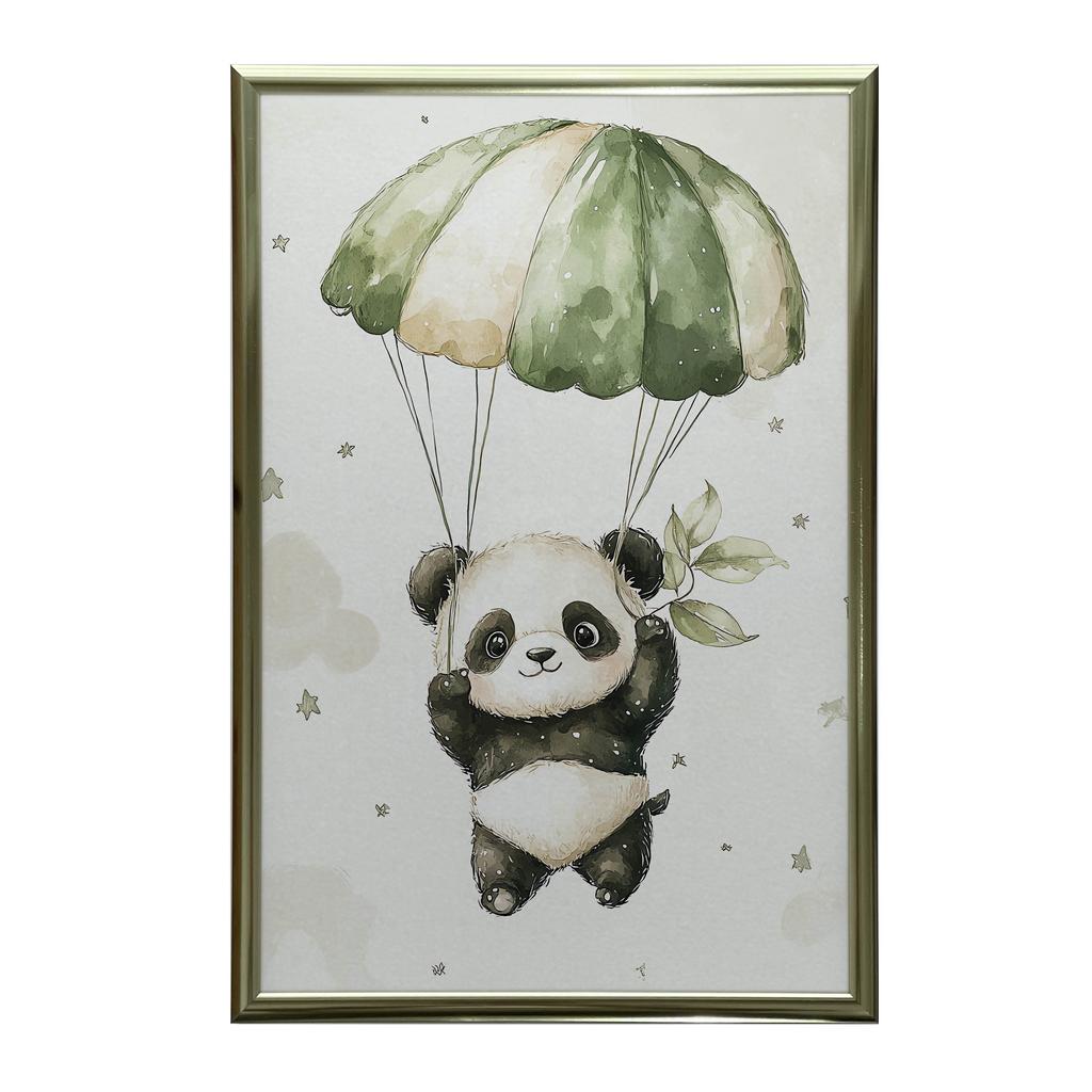 Affisch Panda På Fallskärm - Oändlig Himmel Affisch Panda På Fallskärm - Oändlig Himmel, 50X70 Cm, Ram i Ljust Ekträ, Matt Papper 230 G
