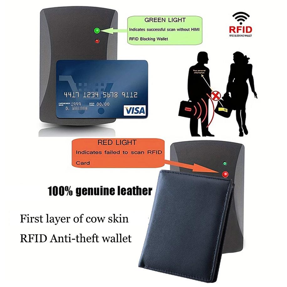 Men's RFID-Blocking Genuine Leather Trifold Wallet/Card Holder with Money Clip