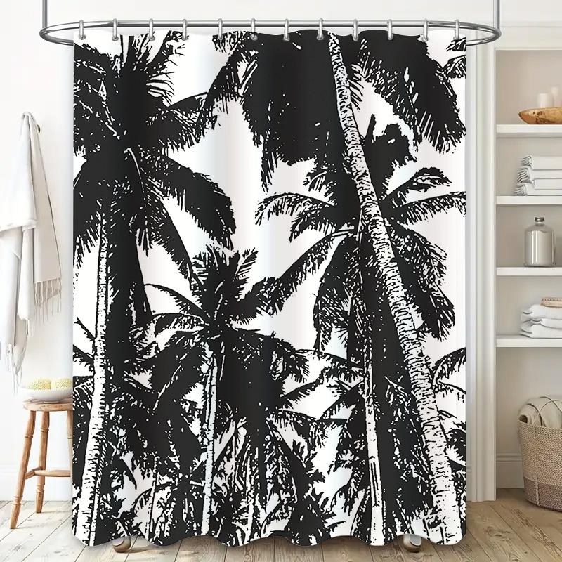 Modern Palm Tree Shower Curtain Black White Bath Decor Printed Polyester Fabric For Bathroom Decoration With Rod Pocket 72 X 84