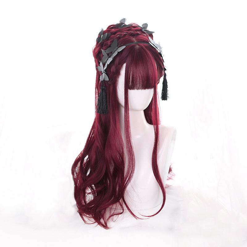 

Женские длинные волосы Bybrana, бордовый парик с волнистой челкой, синтетические волосы Лолиты для косплея, высокая термостойкость 60cm