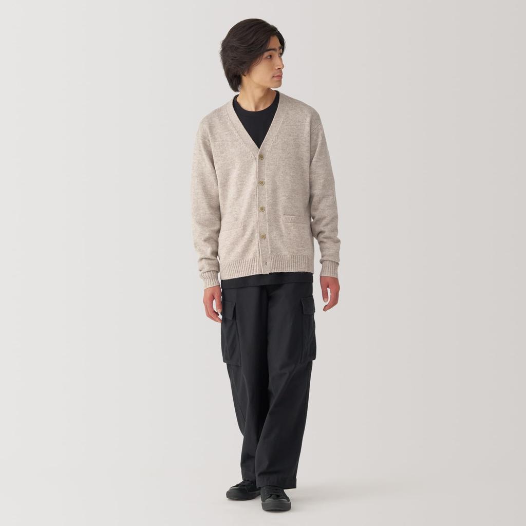MUJI Washable Wool Size Size Small Men's Mid-Gauge V-Neck Cardigan, Oatmeal, AA0PHA4A, Men's