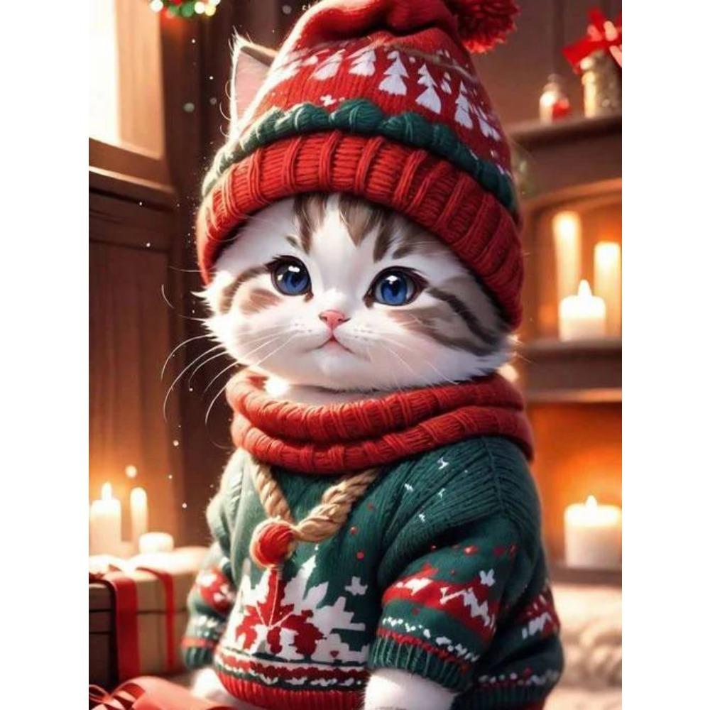 

DIY полная круглая алмазная живопись вышивка крестиком 3D милый котенок животное сцена маленький цветок домашний декоративный арт алмазная живопись 5d алмазная живопись Full Square 25X37.5CM