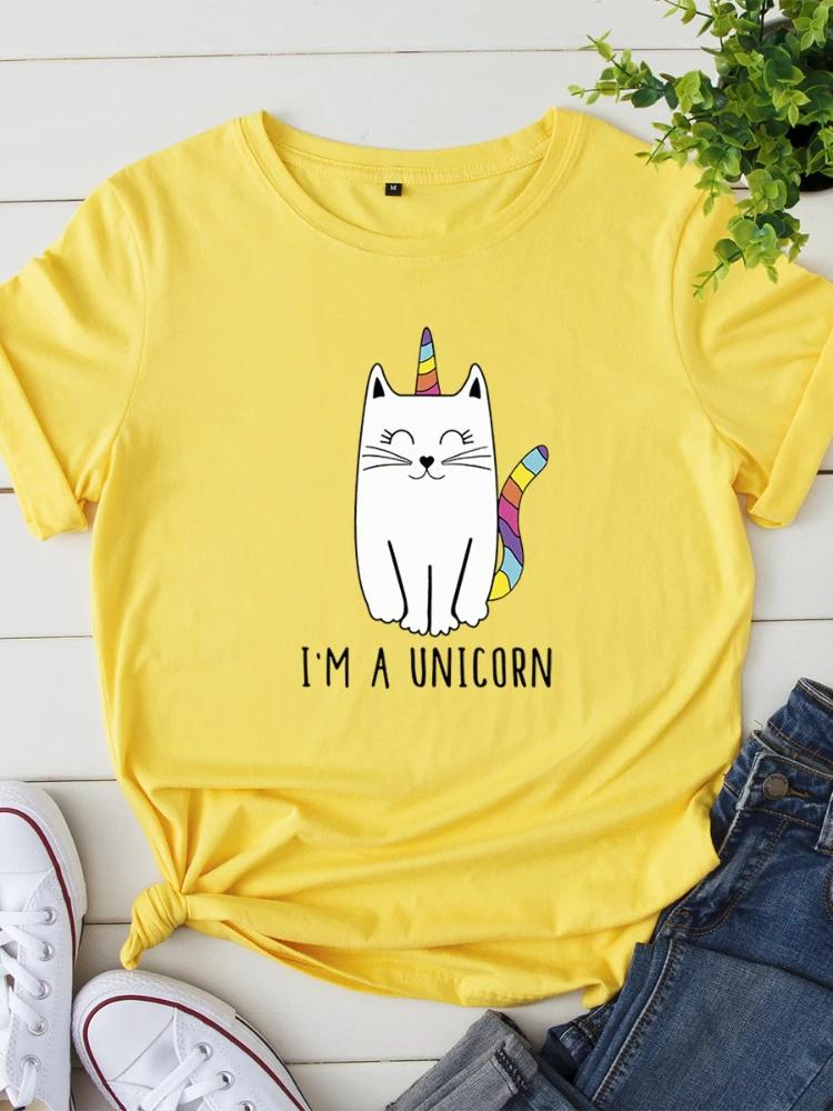 I'm A Unicorn Cat Print T Shirt Women Short Sleeve O Neck Loose Tshirt Summer Women Causal Tee Shirt Tops Camisetas Mujer
