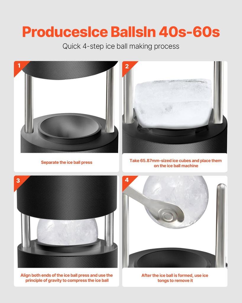 Ice Ball Press Kit Ice Ball Maker 2.4"/60mm Clear Sphere Whiskeys Scot