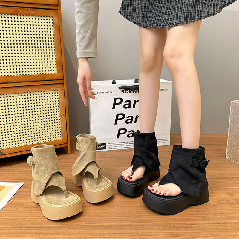 Mezzanine sandals women's new summer suede niche design thick-soled cool boots retro women's shoes