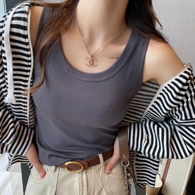 Spring and Summer New Wide Shoulder Vest Women's Big Collar Simple Base Inner with Small Vest Women's Sleeveless Vest