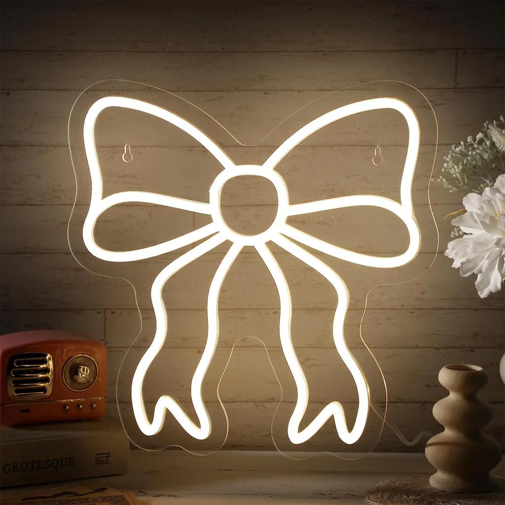Bow Neon Sign Led Neon Lights Neon Signs for Wall Decor Light Up Sign for Birthday Party Club Gift