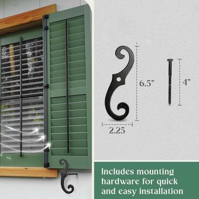 Yousheng 2Pcs Cast Iron Shutter Fasteners with Screws Weatherproof Rust Resistant Powder Coated Decorative S-Shaped External Shutter Dogs Tiebacks