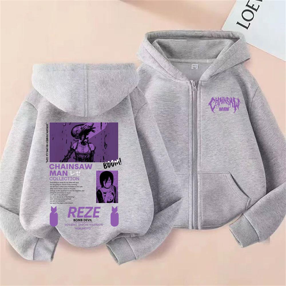 Anime Chaaw Man Zipper Hoodie Cartoon Reze Graphic Zip Up Jacket Men Women Manga Oversized Fleece Cotton Zip Up Sweatshirt