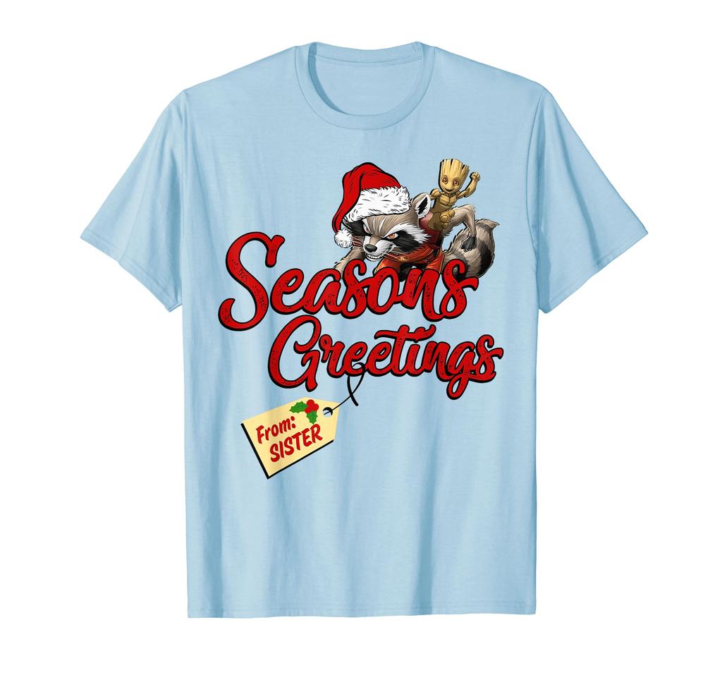 Marvel Groot Rocket Greetings from a Sister Christmas T-Shirt