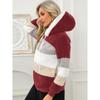 Damen Mehrfarbiger Flauschiger Kapuzenmantel, Lockere Warme Plüschjacke für Herbst Winter
