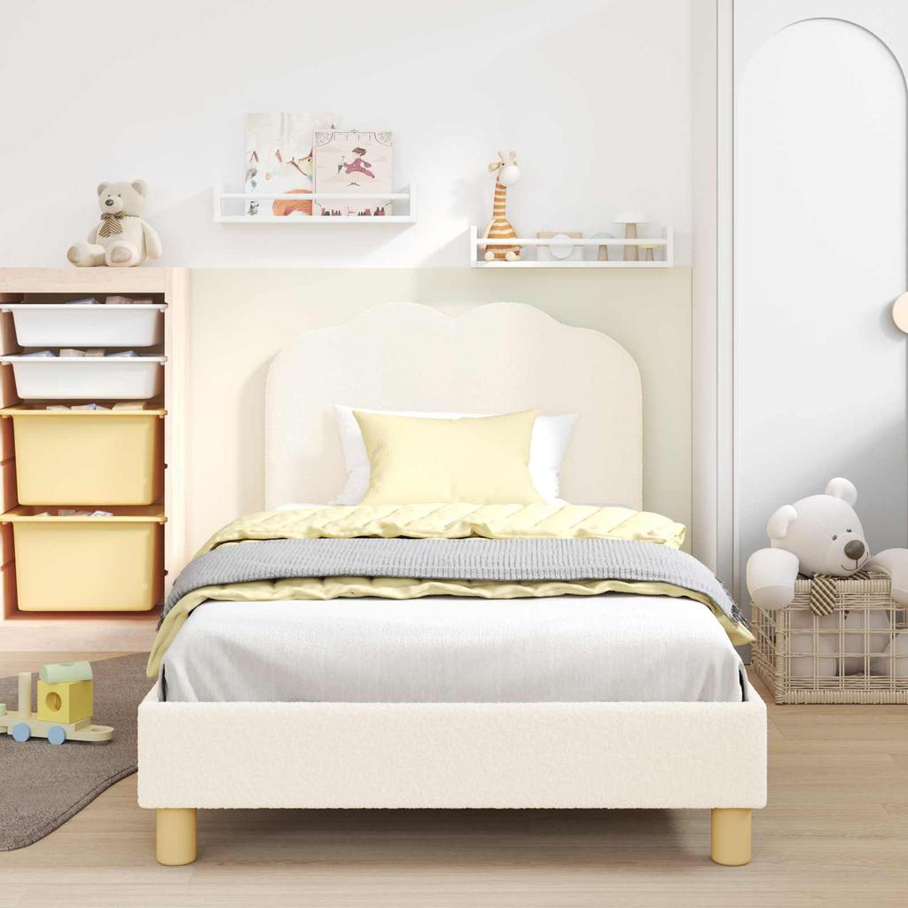 Children s Bed Frame with Headboard Cream 80 x 200 cm Boucle