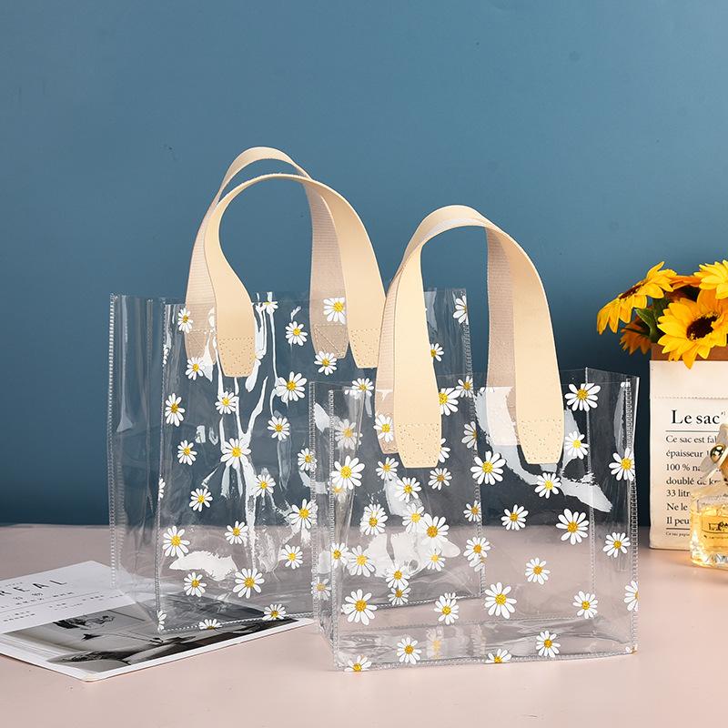 Transparent Pvc Gift Tote Packaging Bag Clear Daisy Plastic Handbag Candy Box Gift Bag Wedding Favor Party Supplies Cosmetic Bag