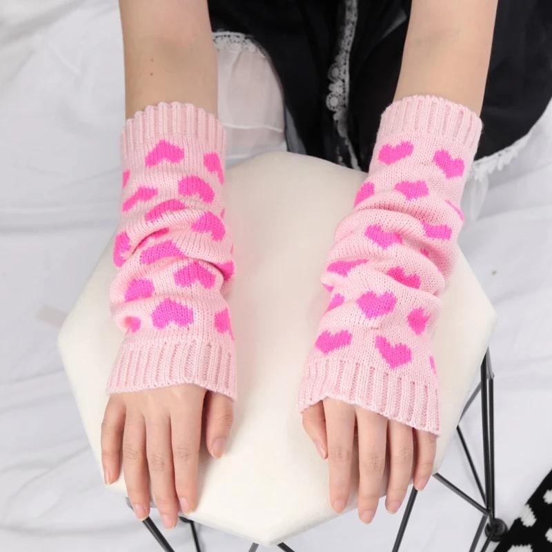 Y2K Woman Leg Warmers Japanese Lolita Autumn and Winter Heart Lolita Black Knee Warmers Long Socks JK Knitted Girls Leg Warmers