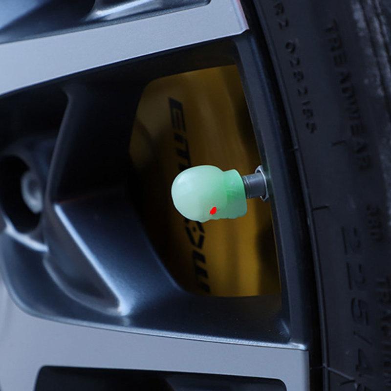 Skull Tire Luminous Valves Cap Car Motorcycle Bike Fluorescent Valve Stem Caps Night Glowing Nozzle