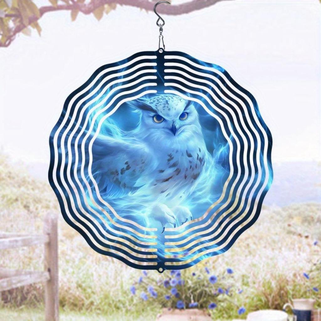 Magic Owl Wind Chime Hanging Rotating Wind Sculpture for Outdoor Garden Yard Decor Art Ornament