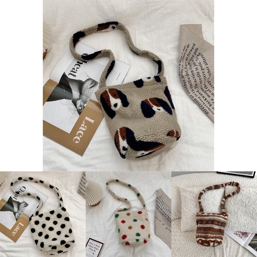 Colorful Polka Dot Plush Bucket Bag Soft And Spacious Shopping Tote For Daily Use