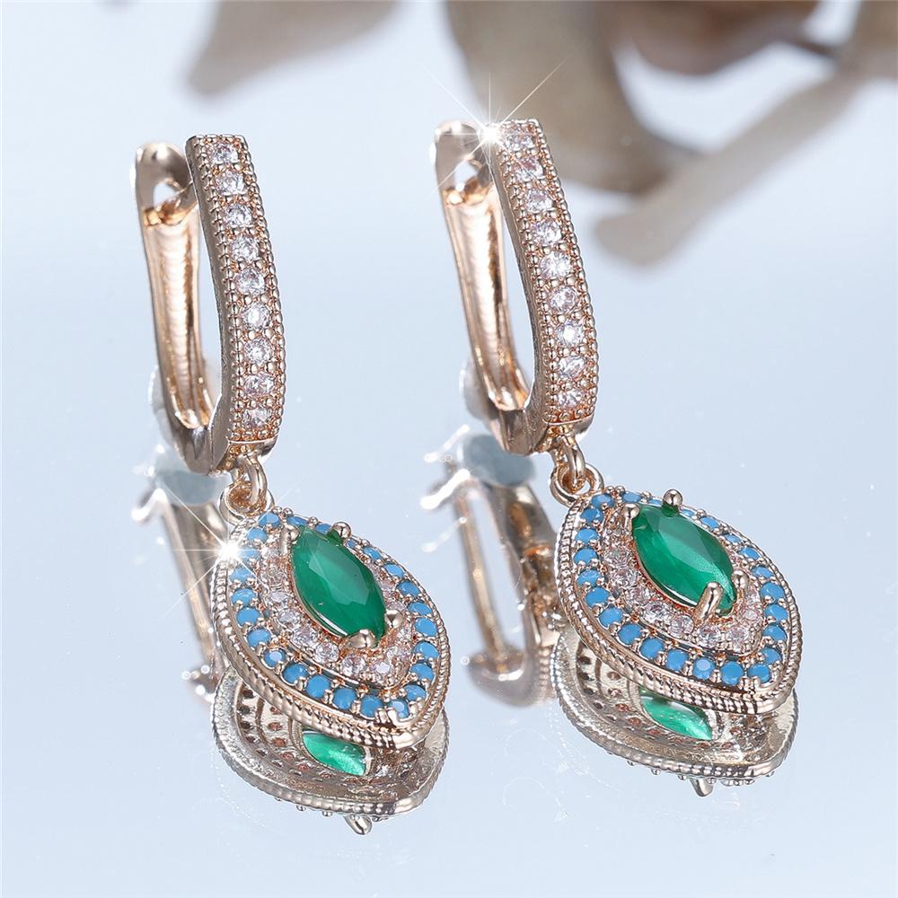 Charm Female Big Green Zircon Stone Hoop Earrings Vintage Gold Color Simple Wedding Jewelry For Women