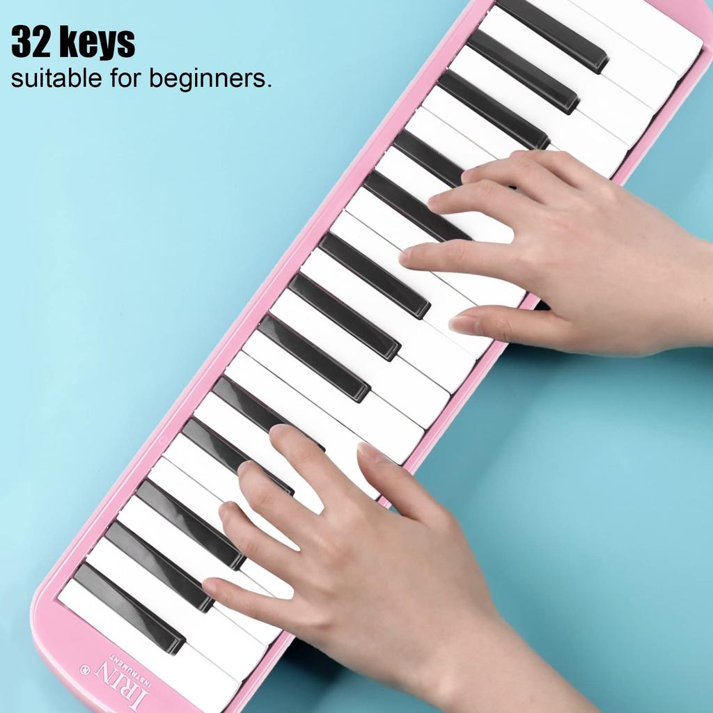 IRIN Melodic Cassette 32 Key Wind Instrument Pianica Melodica Piano Style Portable with Carrying Perfect for Beginners and Pink Bag, Practice,