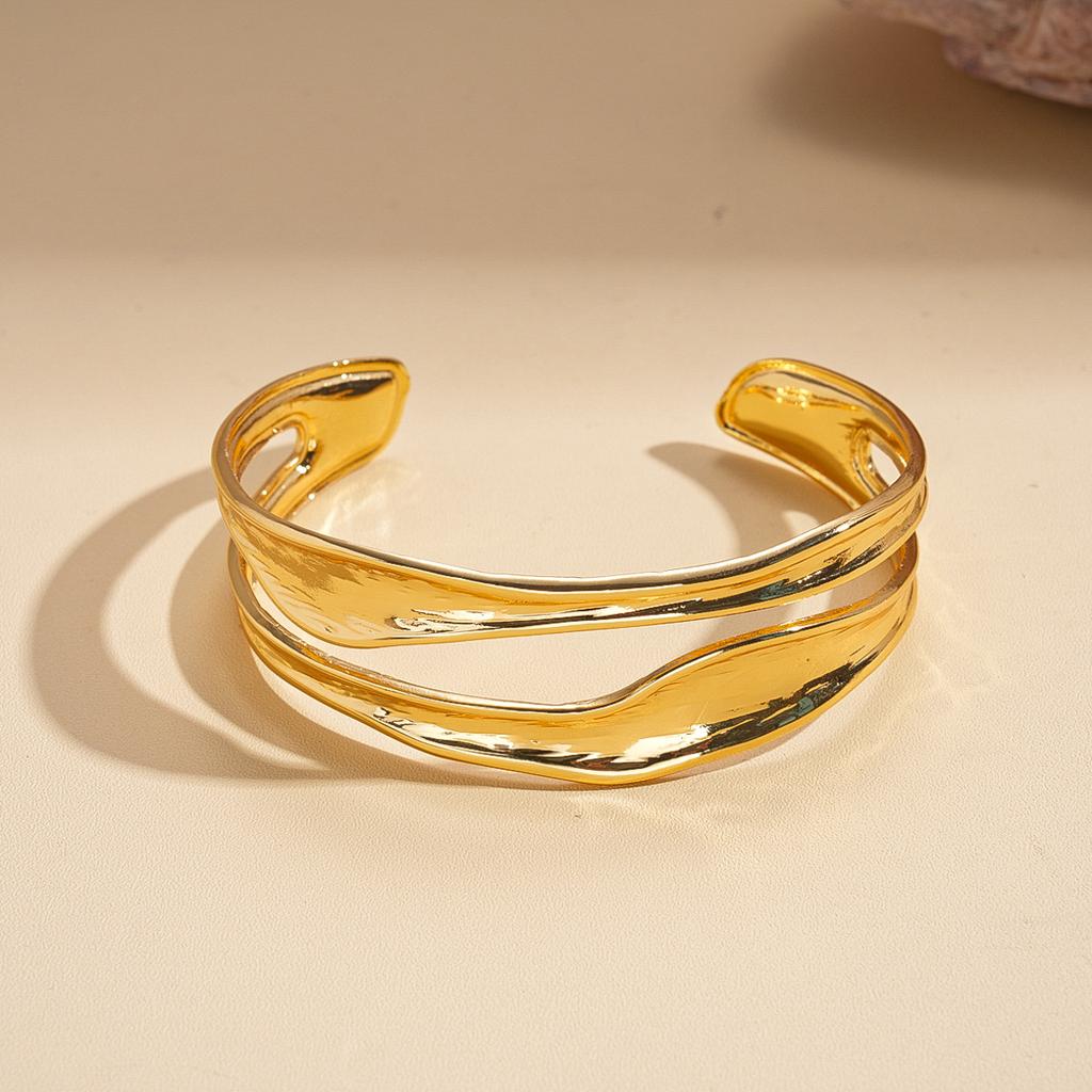 18K Real Gold Electroplated Metallic Double-layer Geometric Opening Bracelet Fashion Bracelet