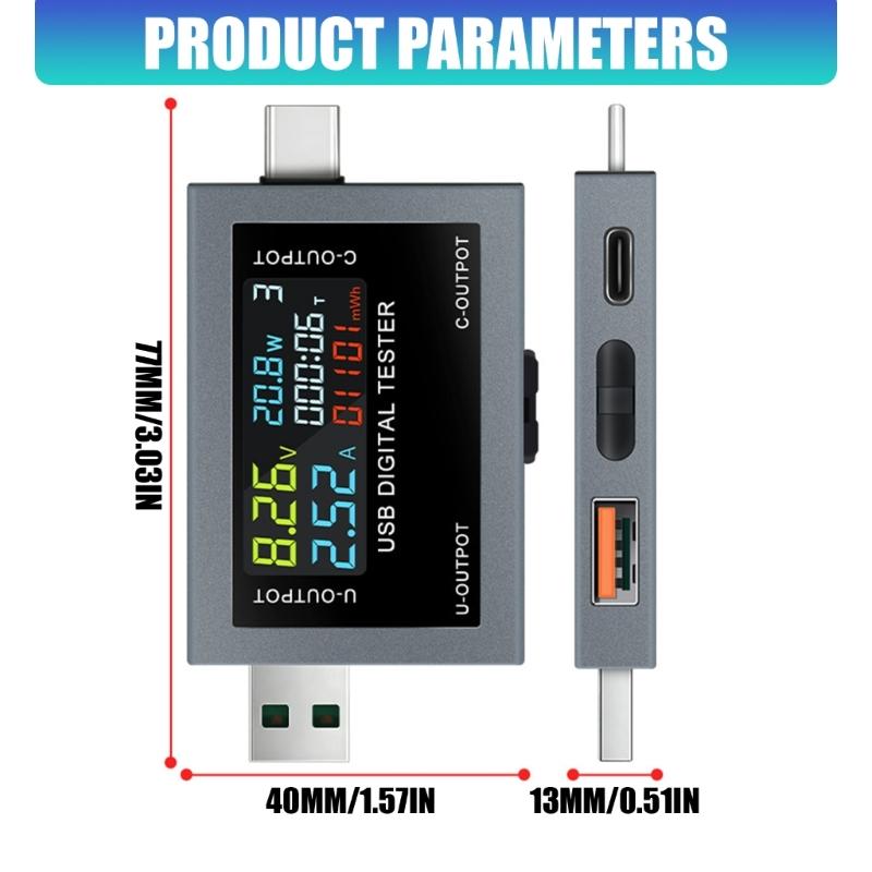 USB Electrical Meter with Automatic Fast Charging Protocol Identification, Color Measurement Screen, and Storage for Up to 9 Data Groups