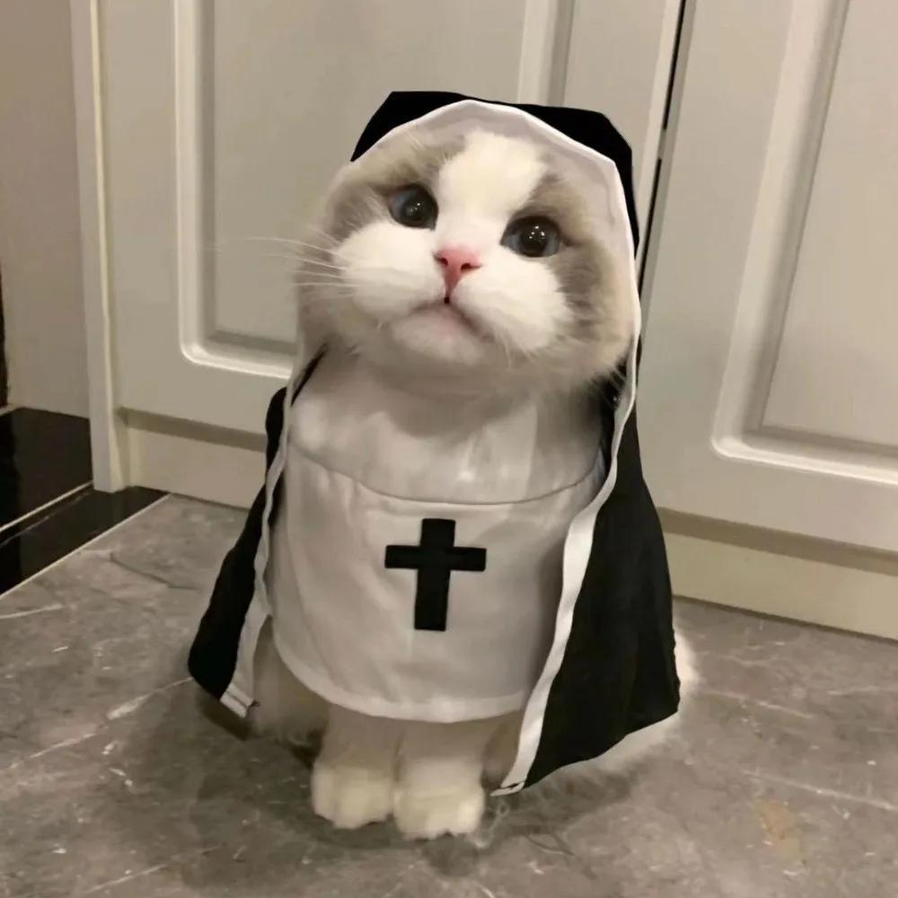Christmas Pet Dog Cat Cosplay Costume Dress Up Pet Accessories Puppy Kitten Jesus Nun Clothes Breathable Halloween Jumpsuit Coat