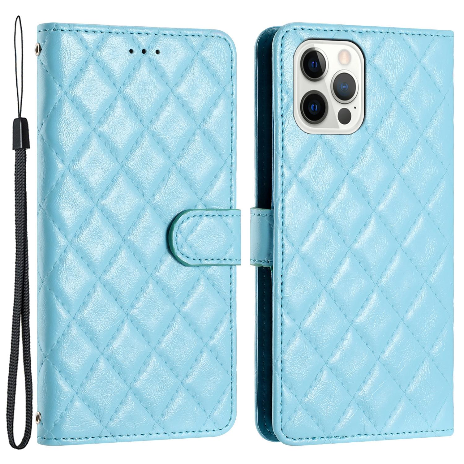 

Cell Phone Cover for iPhone 13 Pro,Stand Stitching Line Rhombus Texture PU Leather Phone Case Wallet Shell Sky Blue