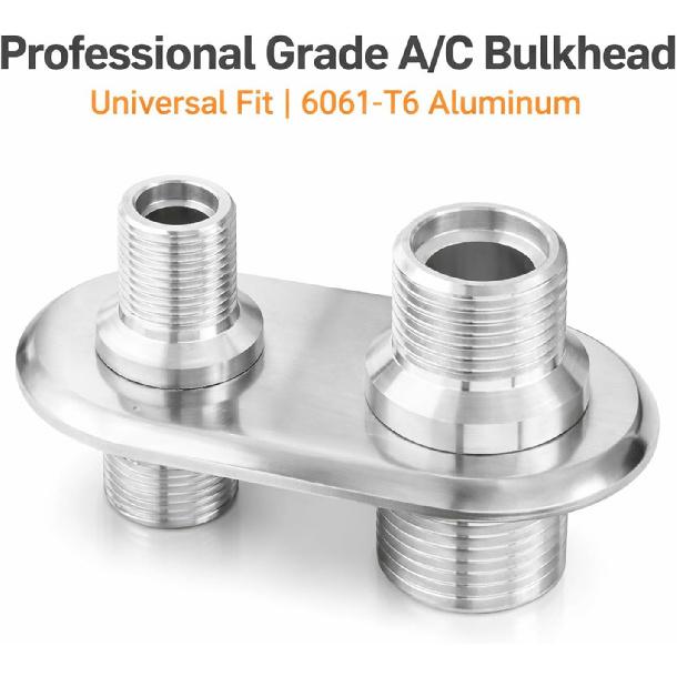 A/C Bulkhead, Car 2-Port Air Conditioner Bulkhead Connector Universal Modification Replacement for Hot Rod(Silver)