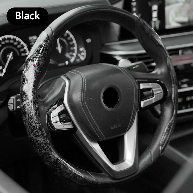 HINW3 2Pcs Car Non-Slip Steering Wheel Cover Protection Accessory For BMW Performance M Power E36 E39 E46 E53 E90 M3 M5 X1 X3 X5 X6 X7