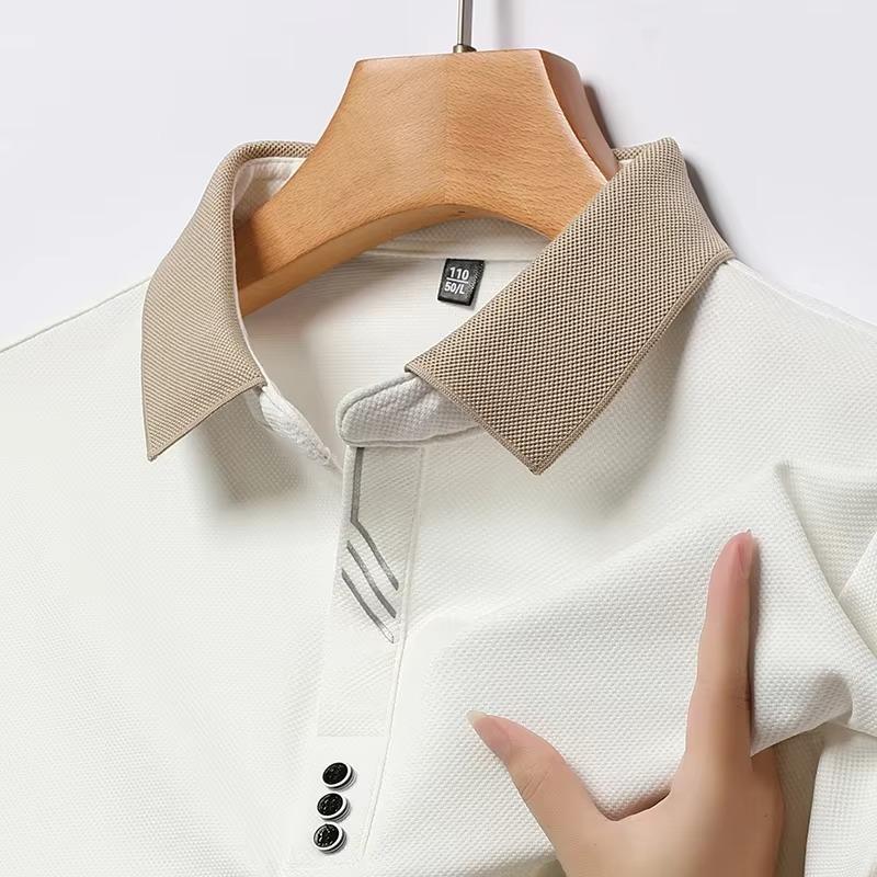 Men's Spring Long Sleeve Polo Shirt Turn-down Collar Solid Color Breathable Cozy Tees Casual Button Up Male T-shirt