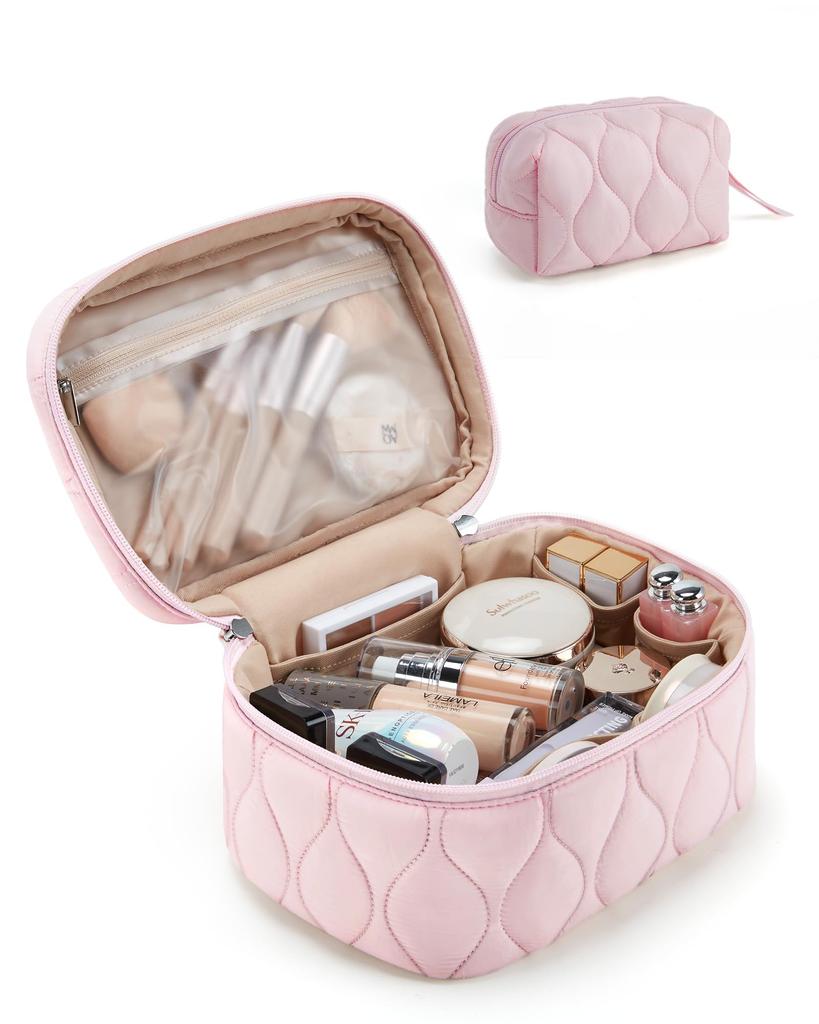 BAGSMART Makeup Large Small Cosmetic Travel Makeup Cosmetic Storage Bathroom Easy Perfect for Business Pink Pouch, Capacity, Organizer, Pouch, Pouch,