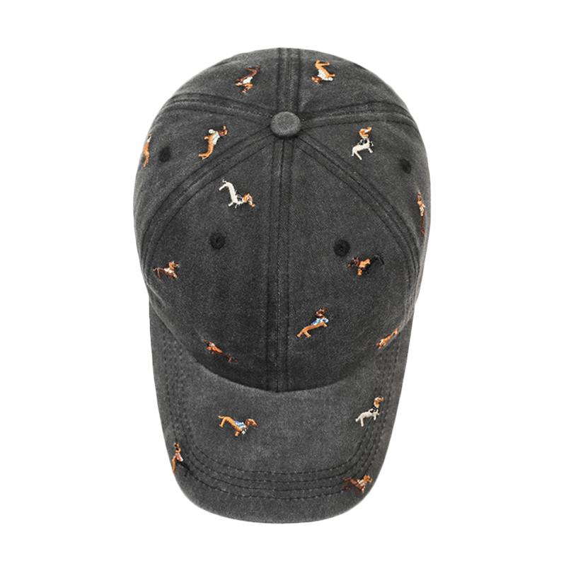 Spring Autumn Puppy Embroidered Soft Top Baseball Cap Vintage Hat