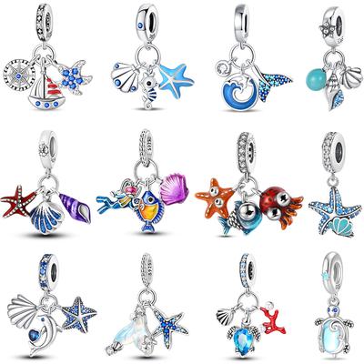 Luminous Ocean Series Copper Dolphin Turtle Octopus Charms Beads 3Mm Diy Fine Jewelry Gifts Making