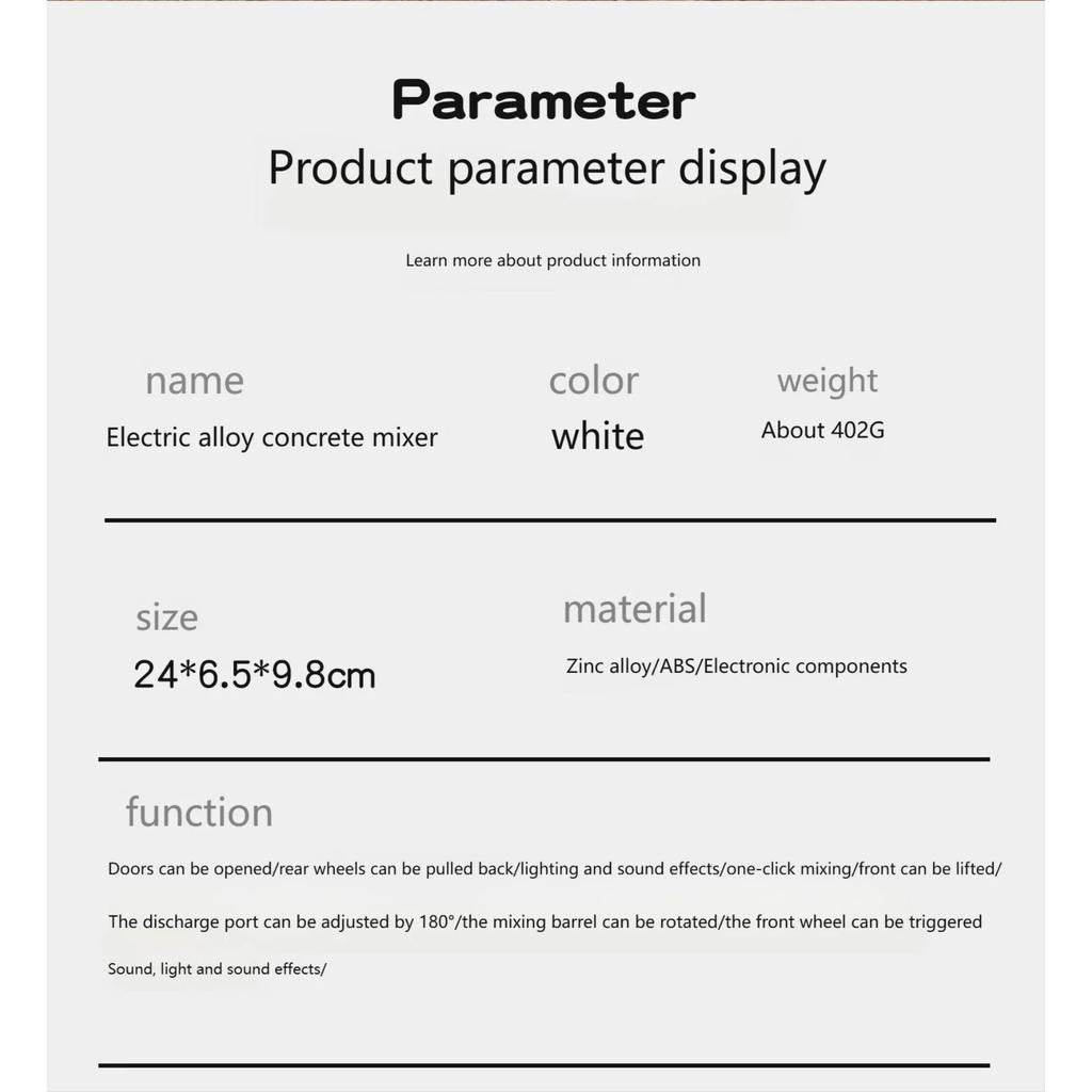 1/32 Concrete Mixer Truck Engineering Vehicle Alloy Metal Diecast Model Car Children Toy Car with Sound and Light Pull Back Gift