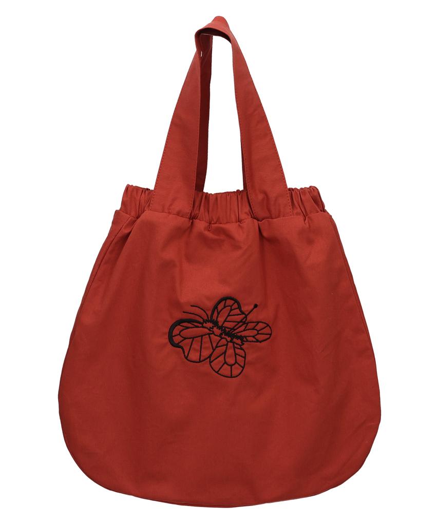 Whimsy Mind Butterfly Pin Embroidered Banding Tote Bag Crimson