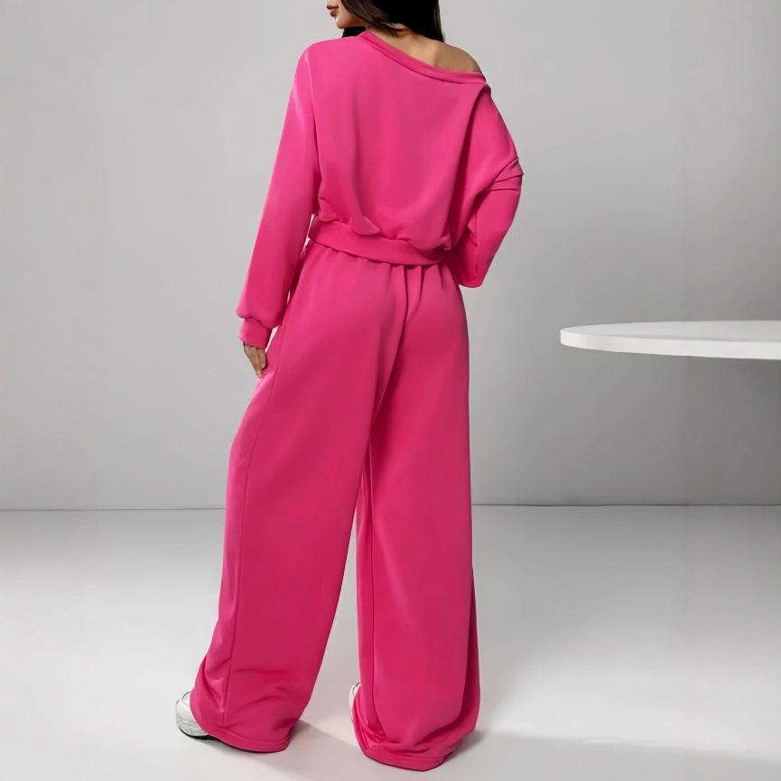 Nuovo Set Moda Autunno e Inverno: Crop Top Sottile Scollato e Pantaloni Lunghi Casual