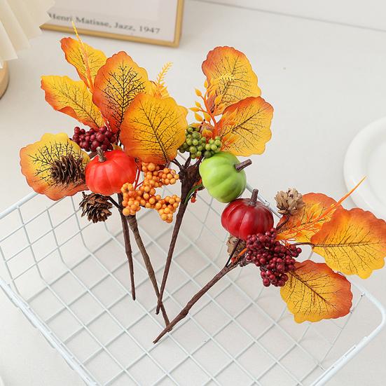 Halloween Artificial Pumpkin Branches Faux Fall Pumpkin Bouquet Fake Pumpkin Maple Leaf Picks for Harvest Thanksgiving Floral Arrangement Tabletop