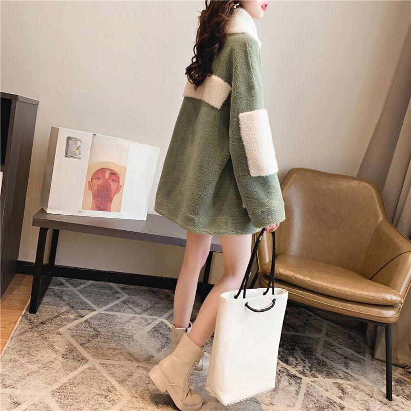 Autumn and Winter Faux Lambskin Coat Women's Korean Sweatshirt Thickened with Fleece Versatile Mid-length Large-sized Winter Coat